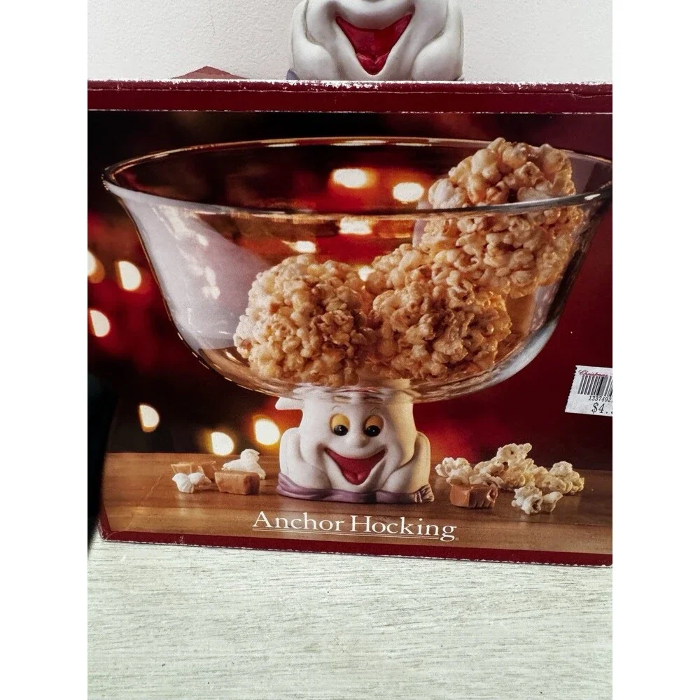 VTG LG Anchor Hocking Ghost Centerpiece Bowl Halloween Porcelain Base Orig Box